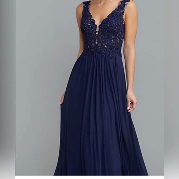 Sherri Hill Dresses & Skirts - Sherri Hill Elegant Navy Blue Lace Evening Gown